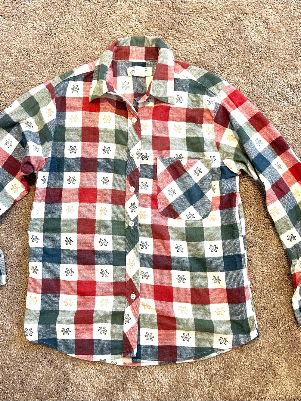 Vintage Haband Shirt Womens S Flannel Floral Check Plaid Meemaw Cottage Granny